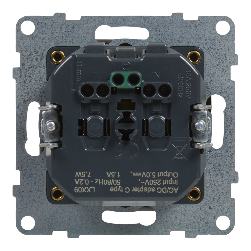 LEGRAND 721329, 2P+E Socket with USB C Charging, Alu