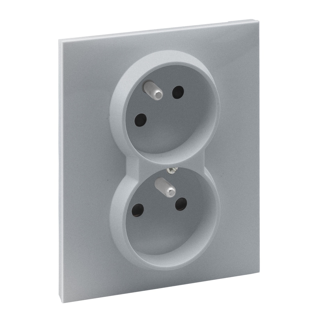 LEGRAND 721382, Socket 2 x 2P+T, French Standard, Prot, Term Aut, Alu