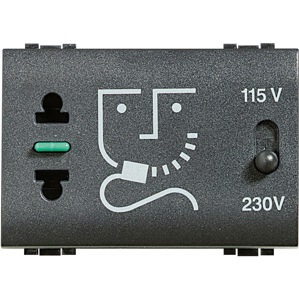 Bticino HS4177, Priză Pentru Aparat Ras Axolute 230 V, -115/230 V, Antracit , 3 Module