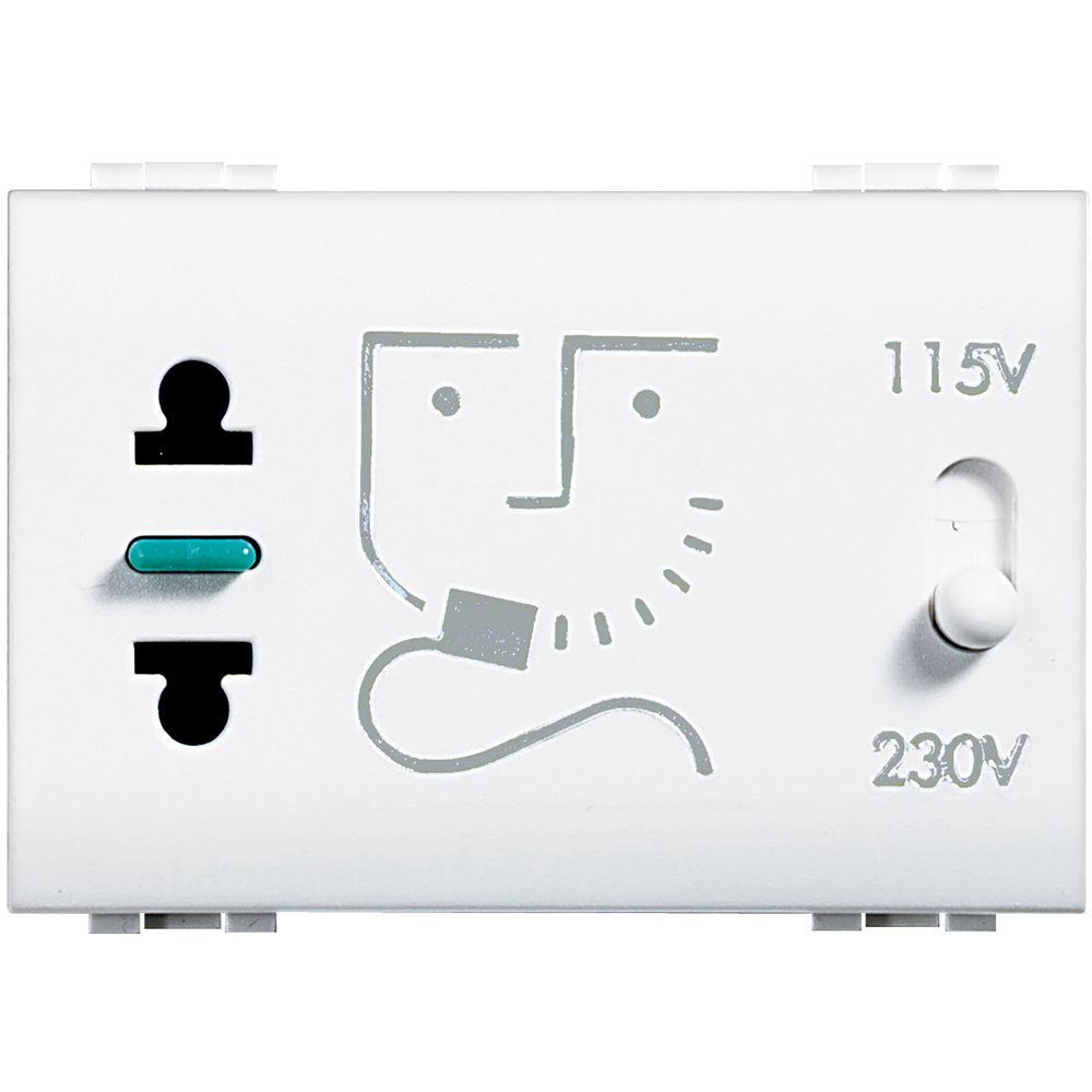 BTICINO N4177, Living Light Shaver Socket, 230 V, 115/230 V, White, 3 Modules