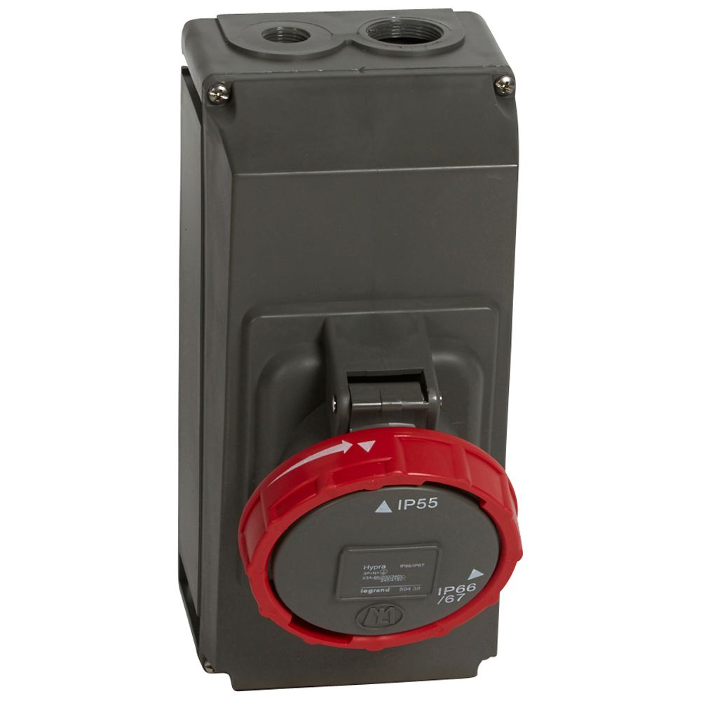 Legrand 059438, Priză Cu Montaj Aparent Hypra IP 66/67-55 380/415 V, 63 A 3P+N+E, Plastic