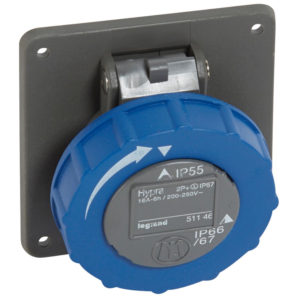 LEGRAND 051146, Switchboard Door Socket with Unified Fixing Spacing Hypra, IP 66/67/55, 200/250V, 16 A, 2P+E