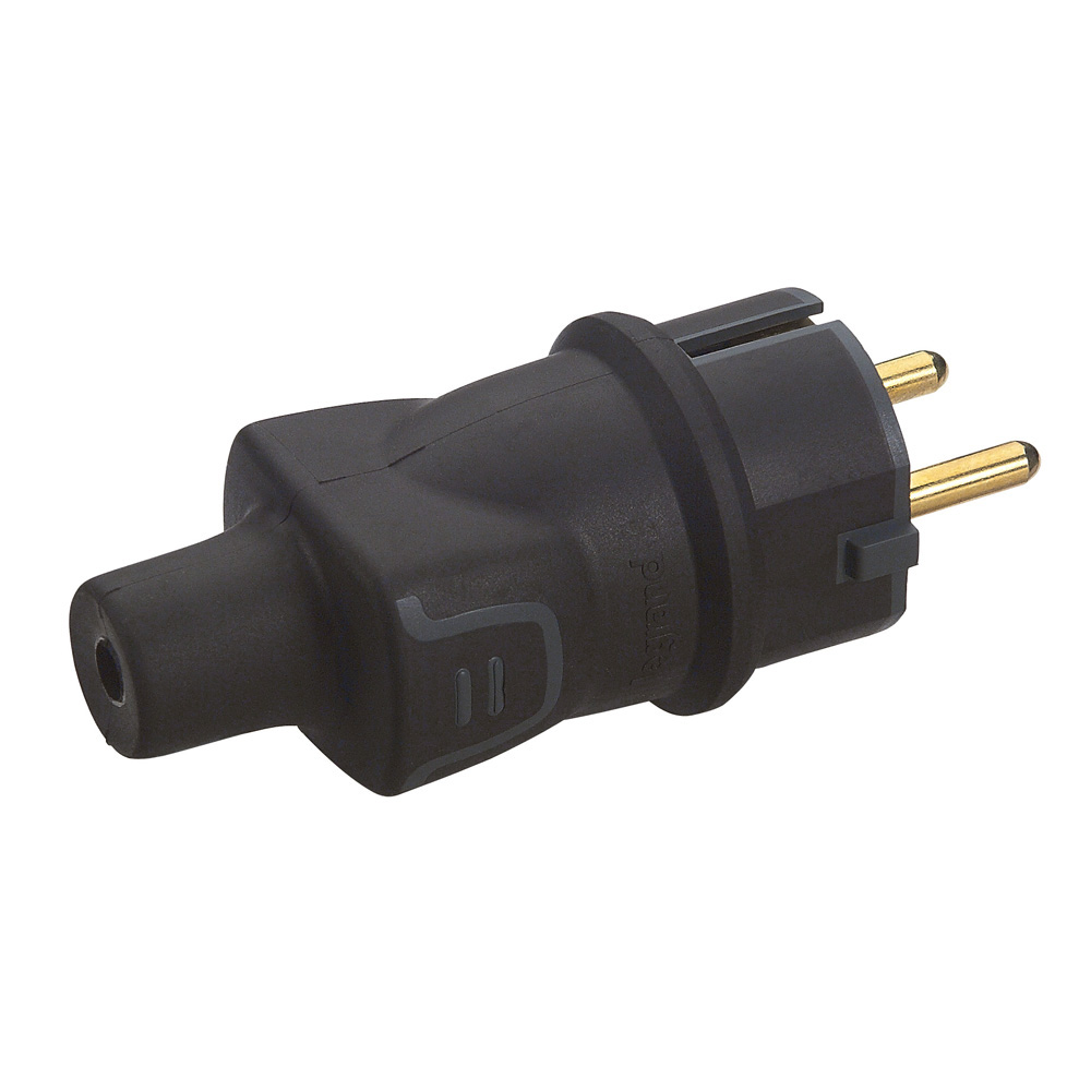 LEGRAND 2P+E Plug, 16 A, German Standard, IP 44 Rubber, Gencod Labelling