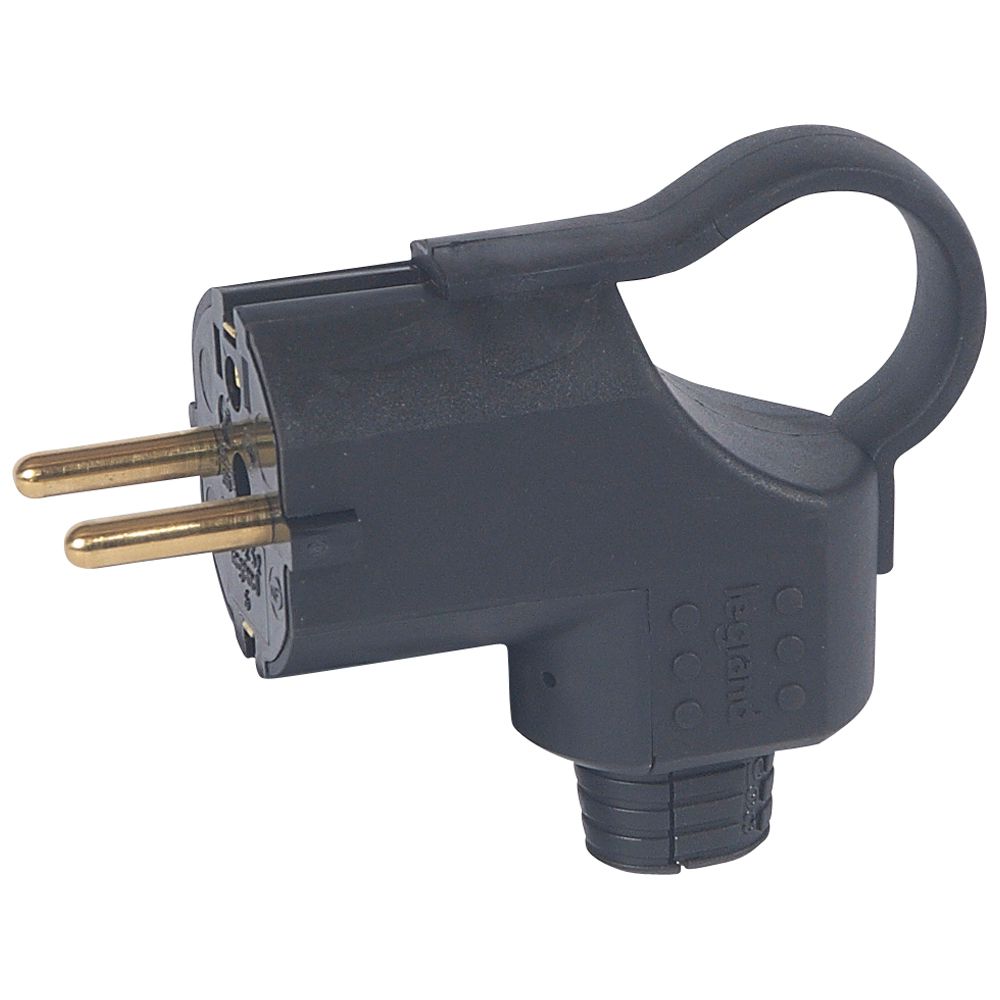 LEGRAND 050252, Plug with Extraction Ring IK08 2P+E 16A Rubber Side Exit Screw-on Black
