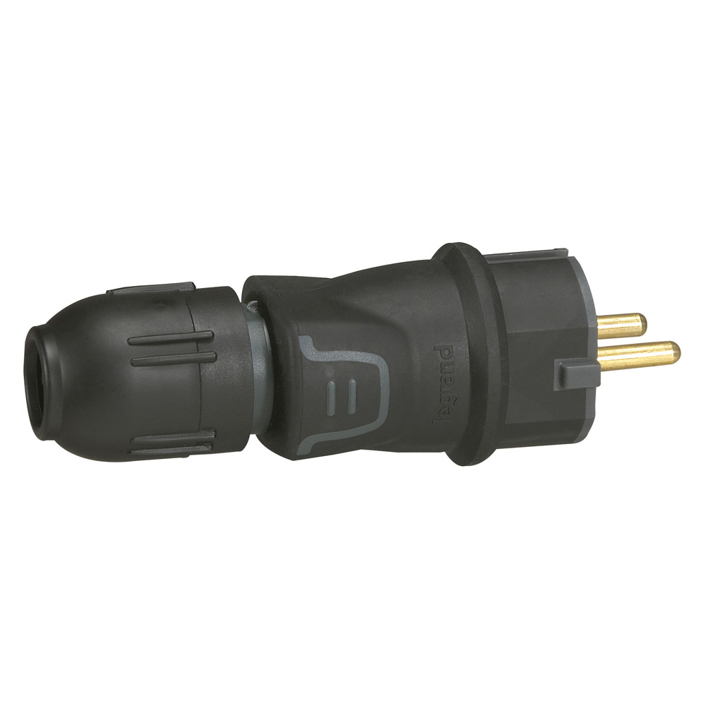 LEGRAND 050340, IP44, IK08 2P+T 16A Rubber Plug with Manson Fastening, Black