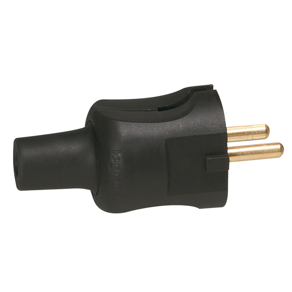 LEGRAND 050451, Plug with Straight Outlet 2P 16A Black Rubber