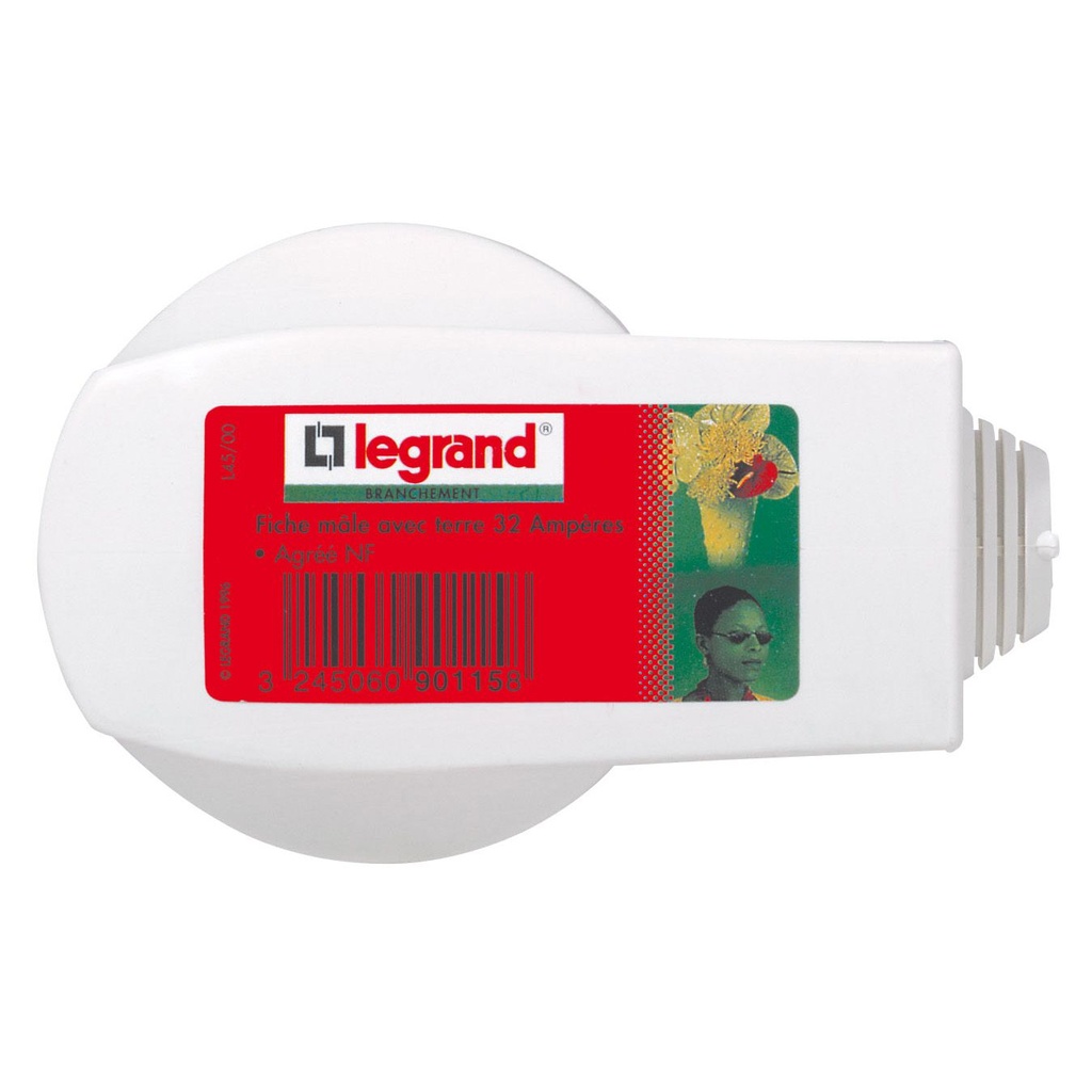 LEGRAND 090115, Plug 32 A, Plastic, Side Outlet, 2P+T, Label
