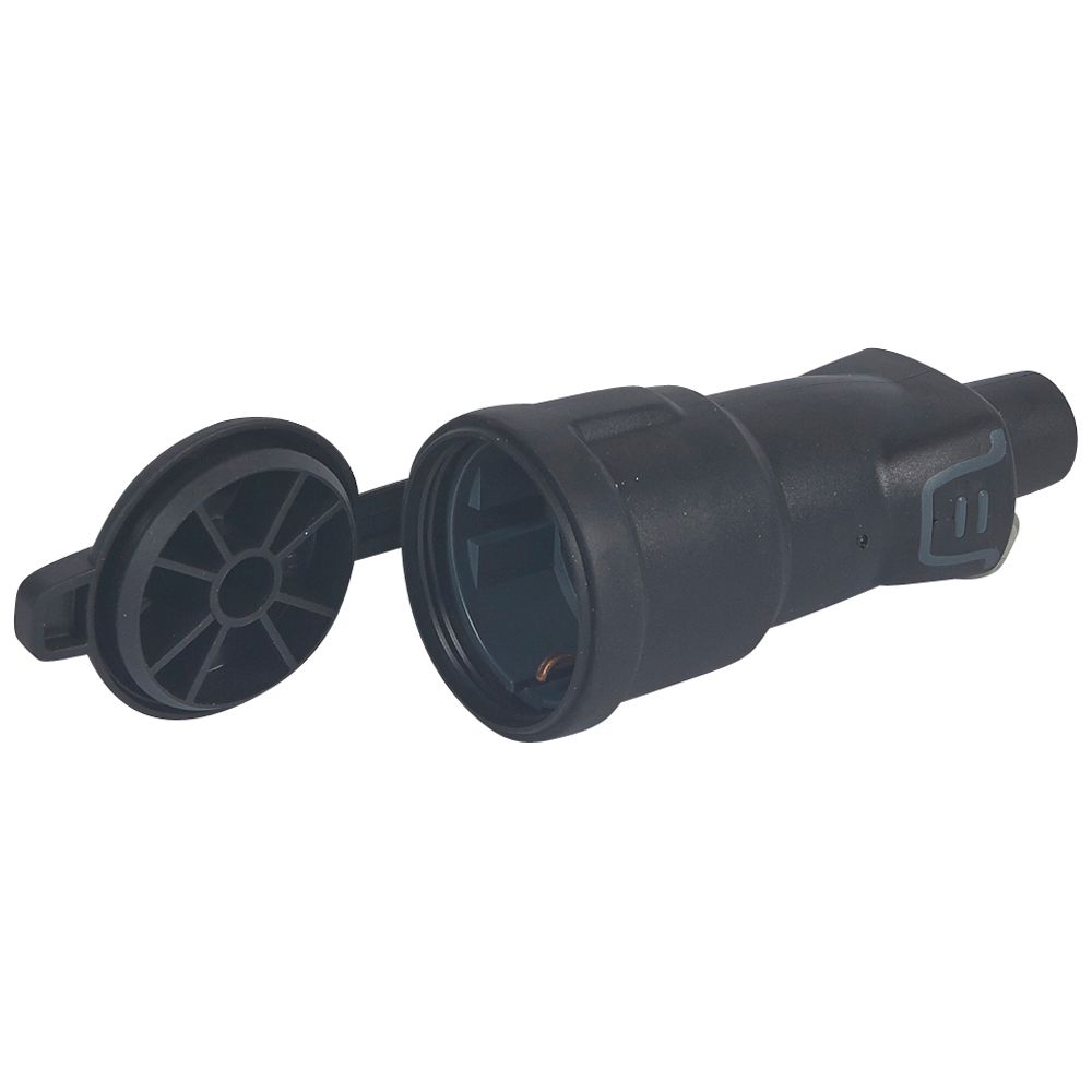 Legrand 050344, Priza Mobila IP44, IK08 2P+T 16A Cauciuc Cu Prindere Prin Surub Si Capac Neagra