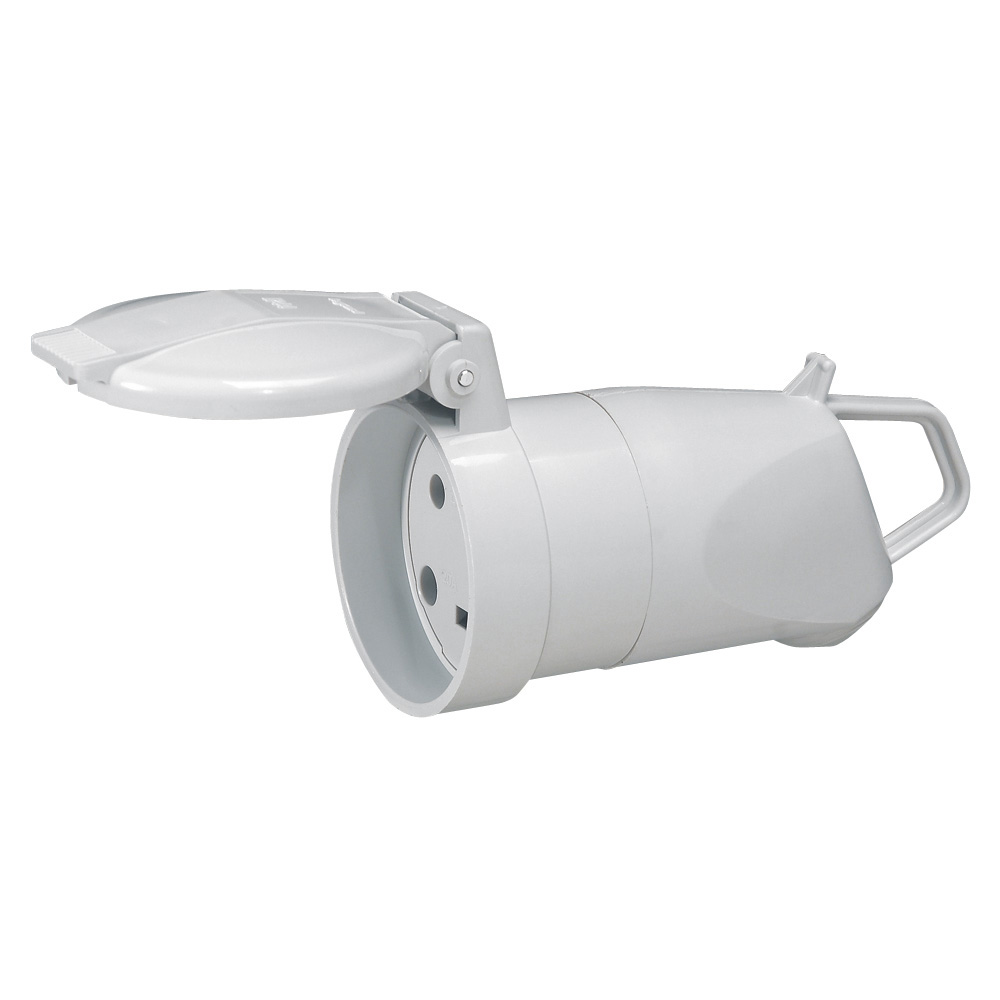 LEGRAND 055662, Plexo Extension Cord 20 A, 2P+T, IP44, IK08, Handle with Side Outlet, Gray