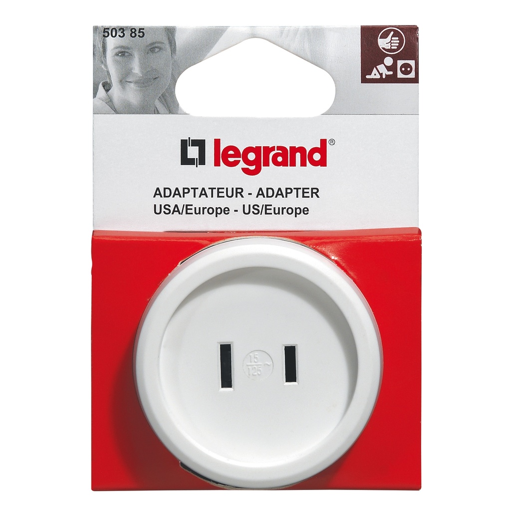 LEGRAND 050385, US Standard Adapter, European Standard, 2P, White