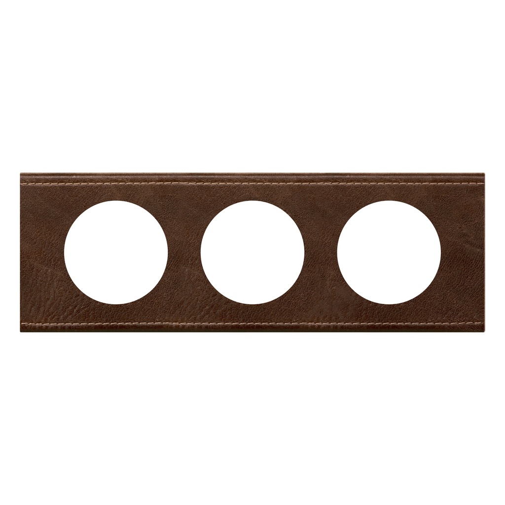 LEGRAND 069403, Céliane Plate, Materials, 3 Modules, Textured Brown Leather