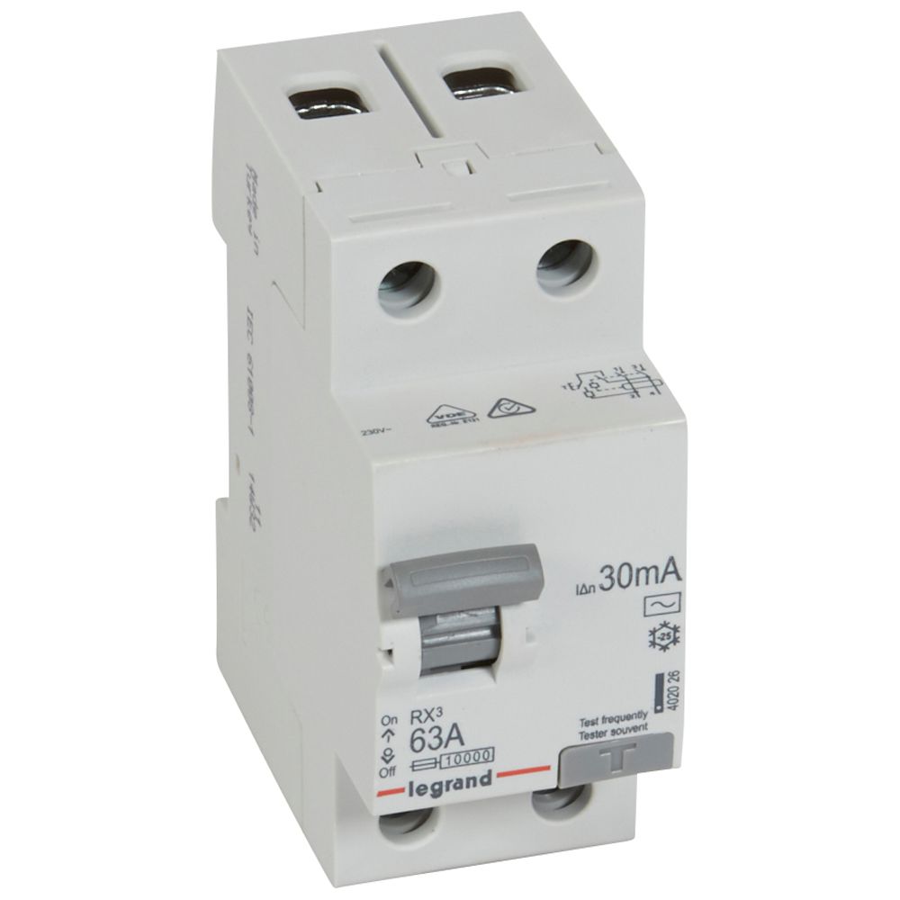 Legrand 402026, RX³ Residual Current Device (RCD), 2P, 230 V, 63 A, 30 mA, Type AC