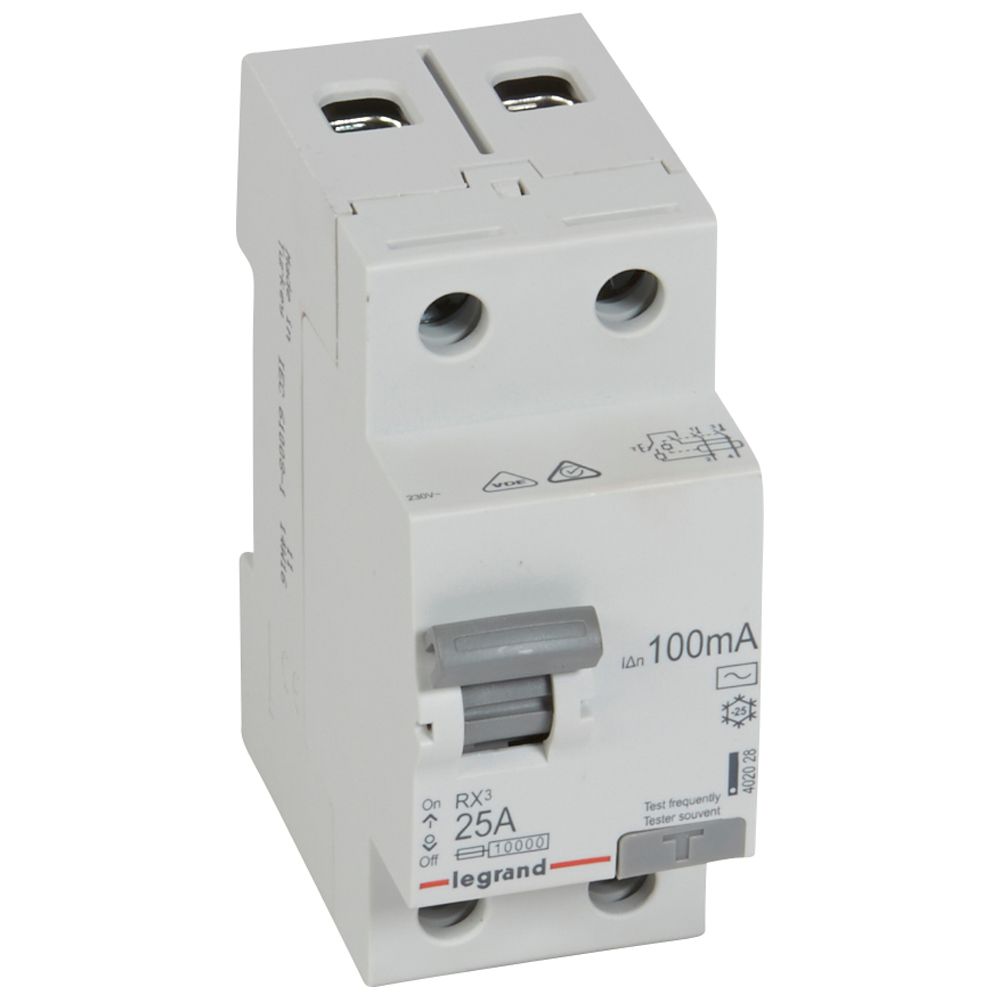 Legrand 402028, Dispozitiv de curent rezidual (RCD) RX³, 2P, 230 V, 25 A, 100 mA, tip AC
