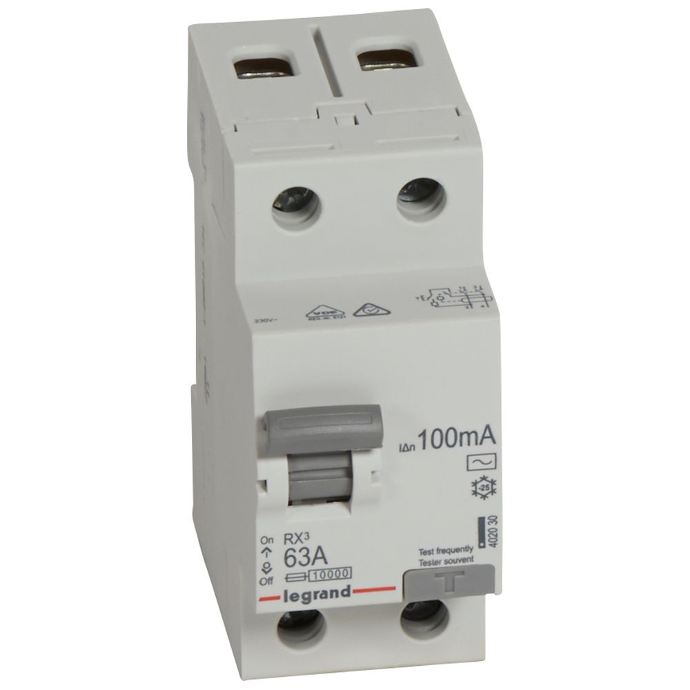Legrand 402030, Dispozitiv de curent rezidual (RCD) RX³, 2P, 230 V, 63 A, 100 mA, tip AC