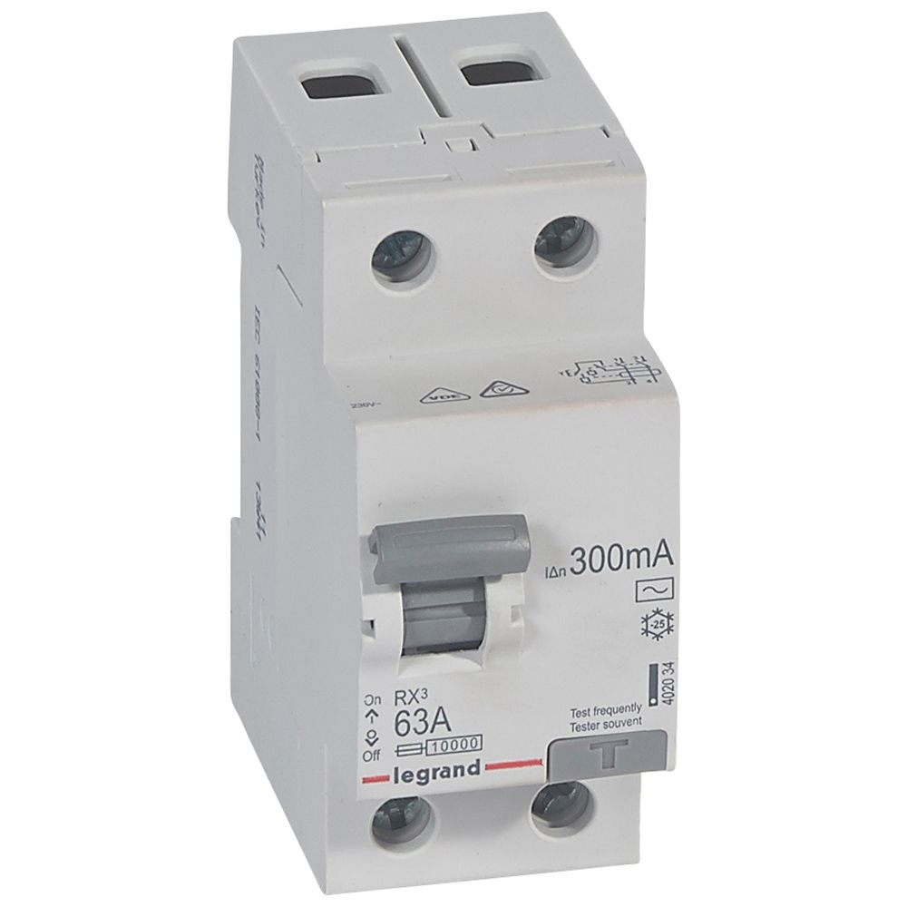 Legrand 402034, Dispozitiv de curent rezidual (RCD) RX³, 2P, 230 V, 63 A, 300 mA, tip AC
