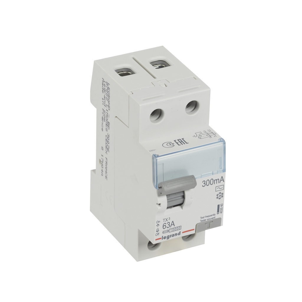 Legrand 403040, Întrerupător automat diferențial (RCCB) TX³, 2P, 230 V, 300 mA, 63 A, tip AC, Incompatibil cu accesorii auxiliare