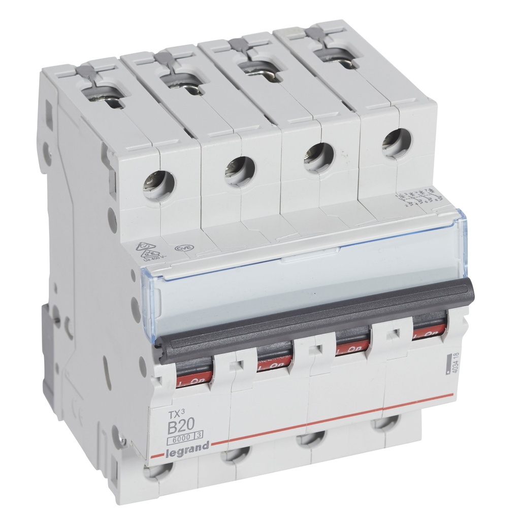 LEGRAND 403418, MCB TX³ 6000, 4P, 400 V, 20 A, Curbă B