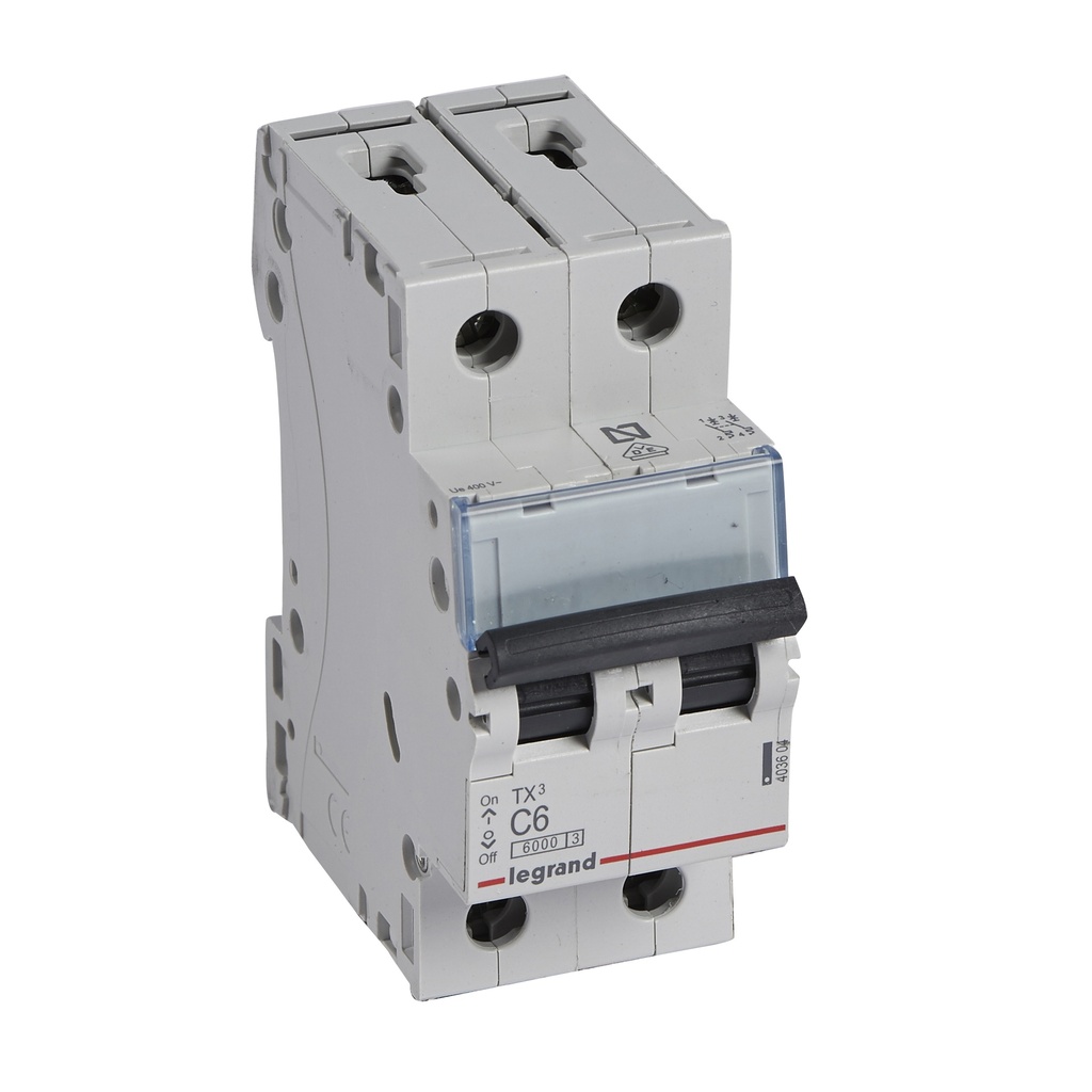 LEGRAND 403604, MCB TX³ 6000, 2P, 230/400 V, 6 A, Curbă C