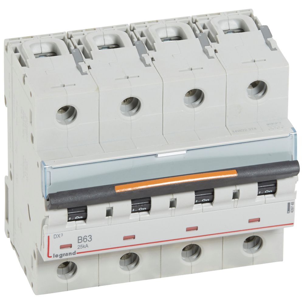 LEGRAND 409748, DX³ MCB, 4P, 63 A, 25 kA, Curve B, 400 V, 6 Modules