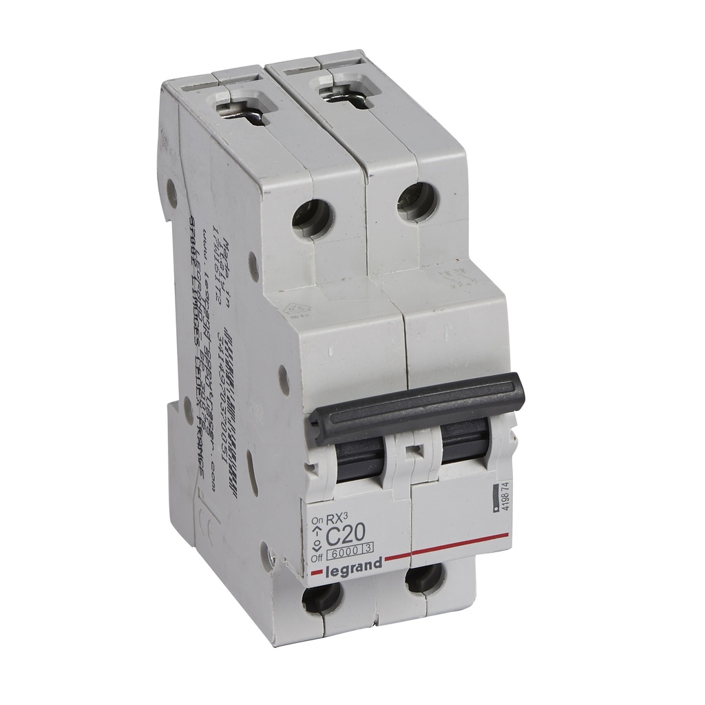 LEGRAND 419874, MCB RX³ 6000, 2P, 230/400V, 20 A, Curbă C, Compatibil cu bare de alimentare tip pieptene
