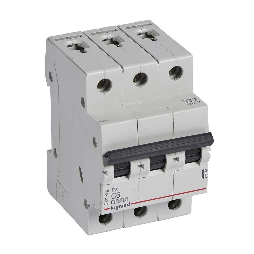 LEGRAND 419881, MCB RX³ 6000, 3P, 400 V, 6 A, C Curve, Comb Busbar Compatible