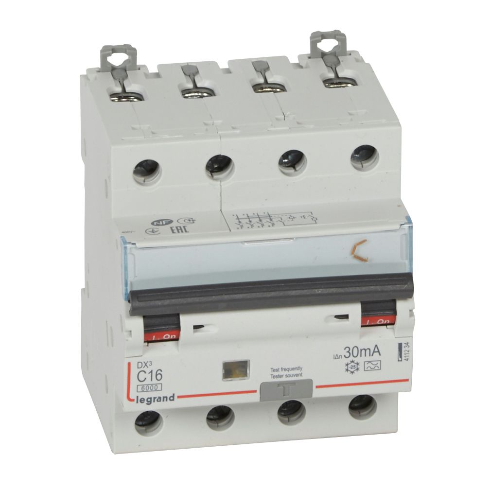 LEGRAND 411234, RCBO, DX³ 6000 -10 kA -4P-400 V -16 A -30 mA, tip A