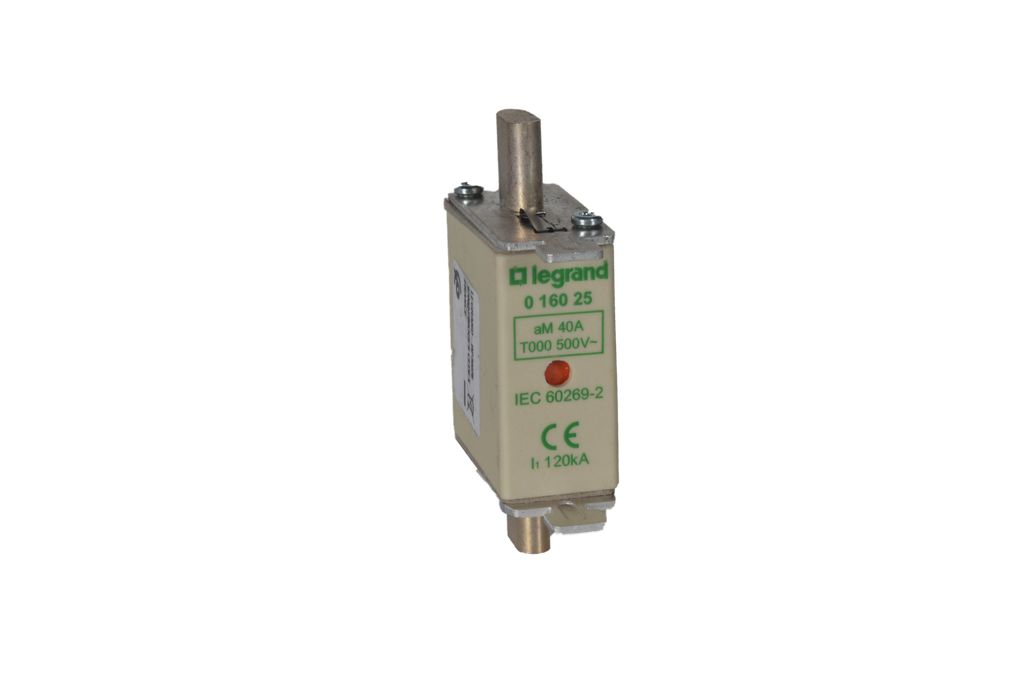 LEGRAND 016025, Cartuș industrial cu lamă, aM, Mărime 00, Cu indicator luminons, 40 A