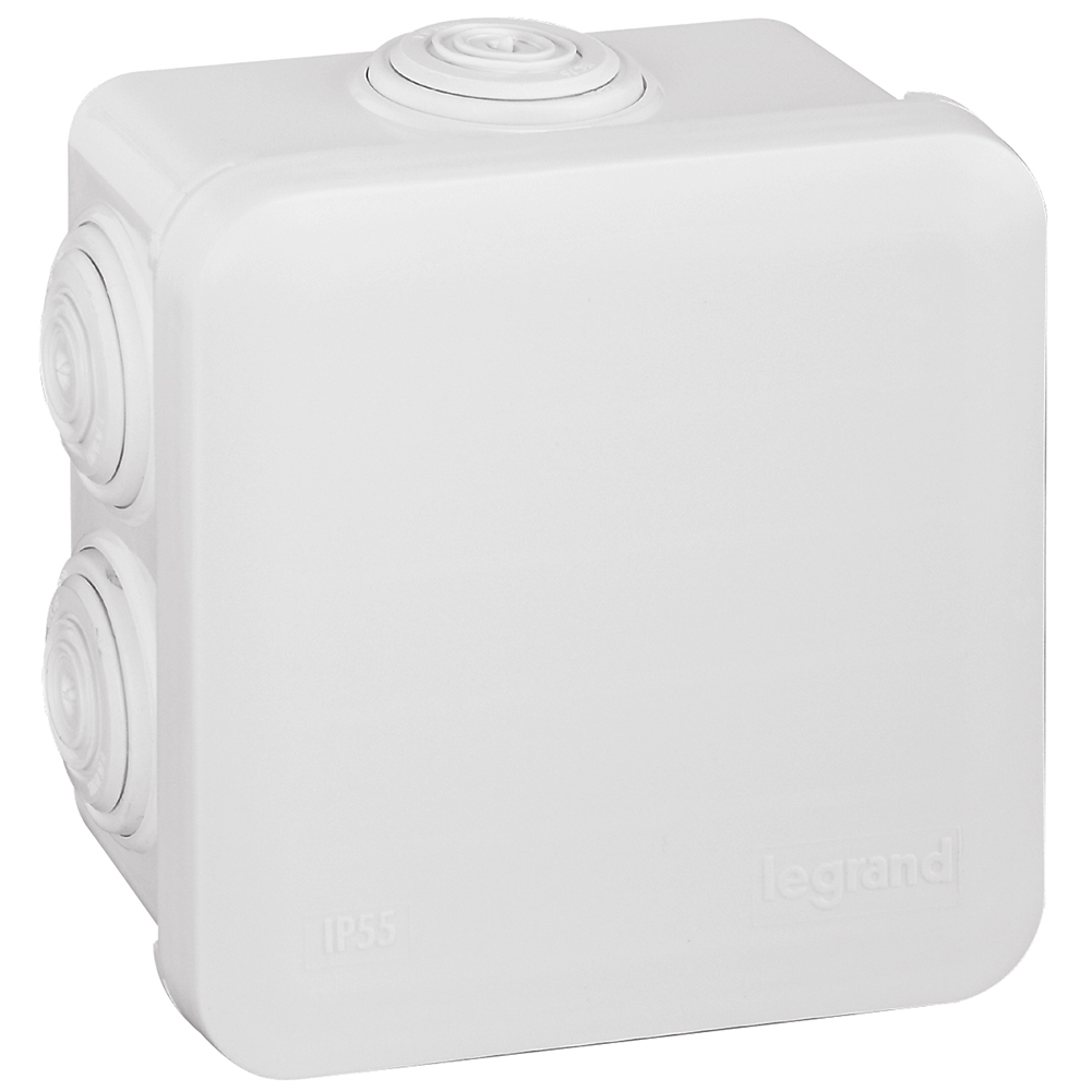 LEGRAND 092013, Doză pătrată Plexo 80×80×45 mm, Alb, 7 intrări, Etanșă IP55/IK07, GWT 650°C