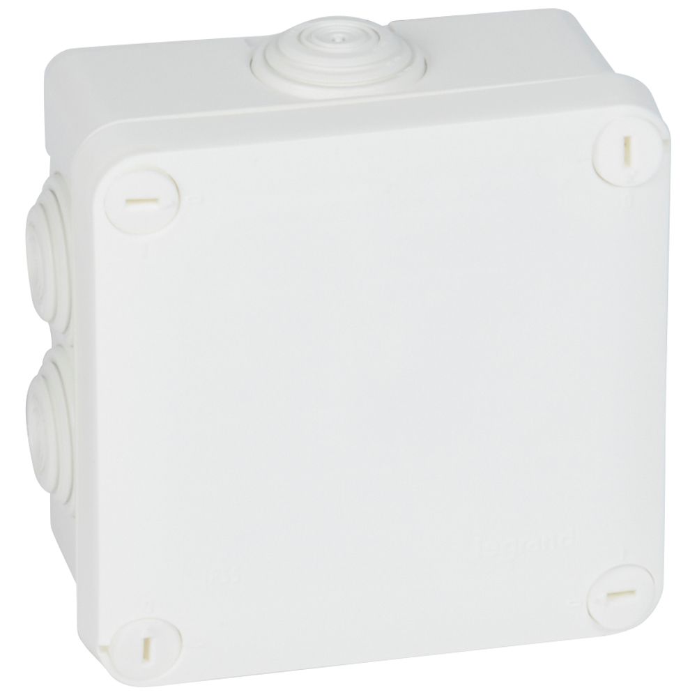 LEGRAND 092023, Doză pătrată Plexo 105×105×55 mm, Alb, 7 intrări, Etanșă IP55/IK07, GWT 650°C