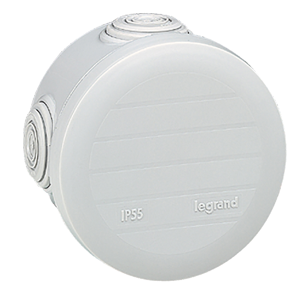 LEGRAND 092002, Doză rotundă Plexo Ø70×45 mm, Gri, 20 intrări pentru tub D.4, Etanșă IP55/IK07, GWT 650°C