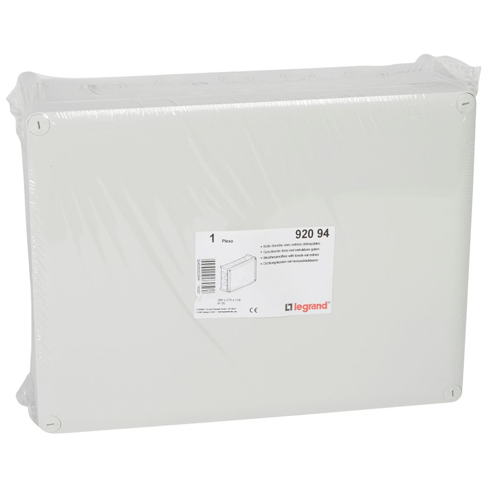 LEGRAND 092094, Plexo Box IP55, IK07, 360×270×124 mm, with Pre-Cut Entries for ISO Glands