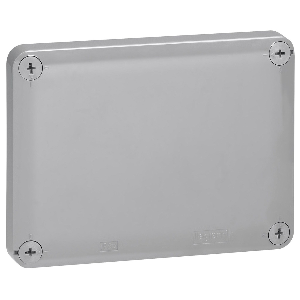 LEGRAND 092045, Doză dreptunghiulară etanșă Plexo, 155×110×74 mm, Cenușiu/roșu, Capăt/10, IP55, IK07, Rezistență 960°C