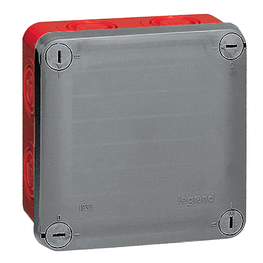 LEGRAND 092021, Plexo Sealed Square Box 105×105×55 mm, Grey/Red, for ISO Gland