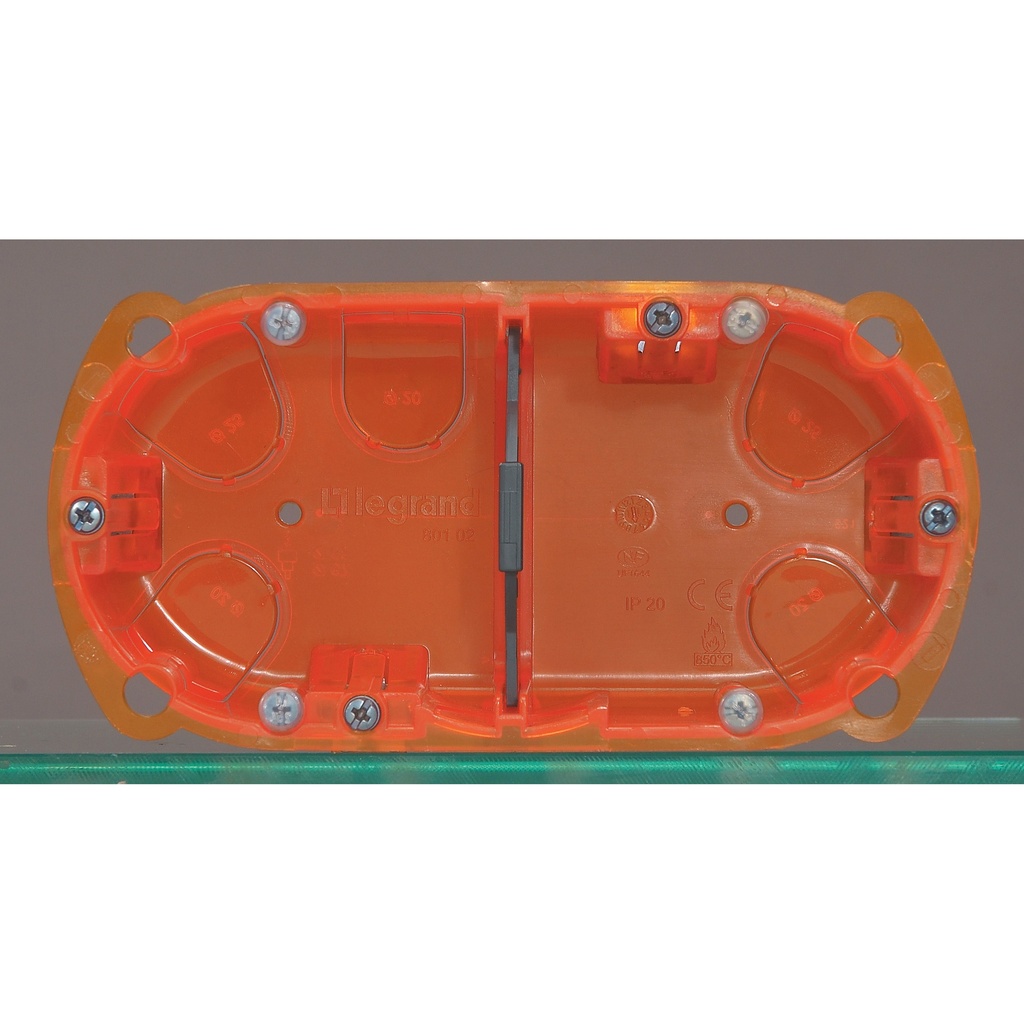 BTICINO 080102, Batibox Multi‑Material Box, 2 Gangs, 4/5 Modules, Green, Horizontal, 40 mm Depth