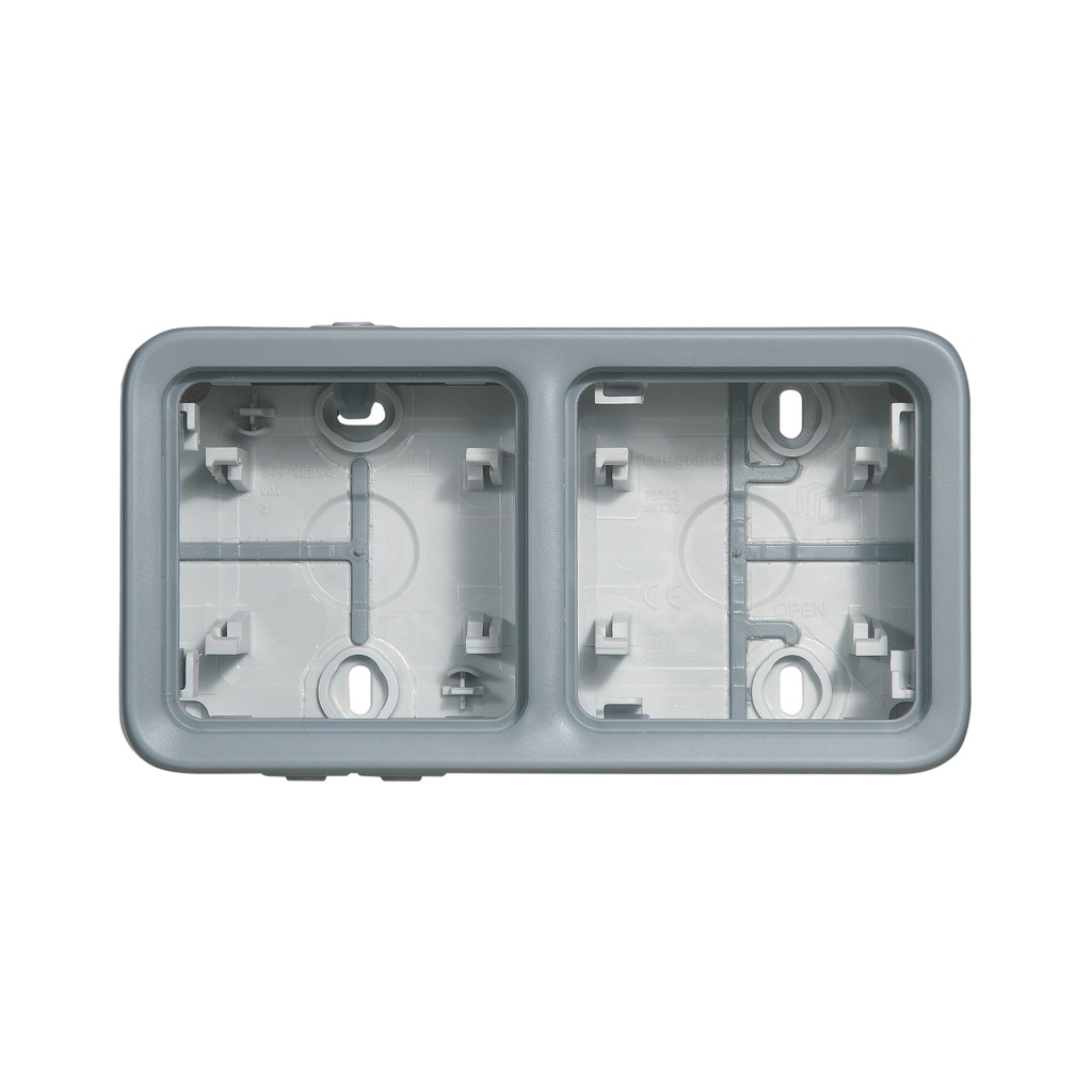 LEGRAND 069672, Plexo IP55 Surface Box, 2 Entries, Elastic Gaskets, Grey, Horizontal Mounting