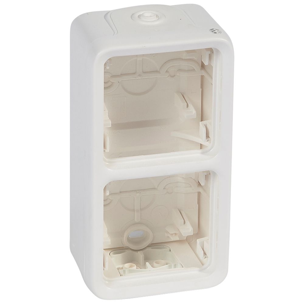 LEGRAND 070743, Plexo IP55 Surface Box, 2 Entries, Elastic Gaskets, Antimicrobial White, Vertical Mounting