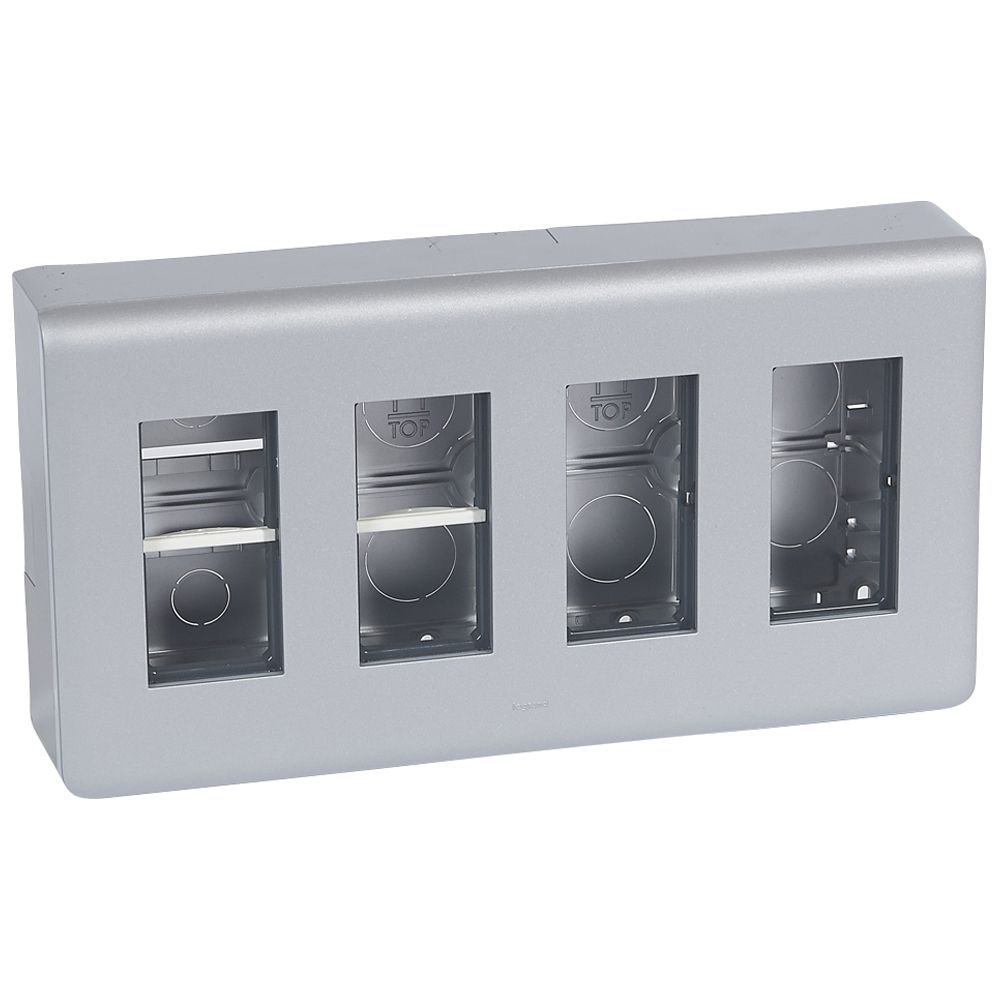 LEGRAND 079084, Stație de lucru cu montaj aparent, 4×4 module, Aluminiu