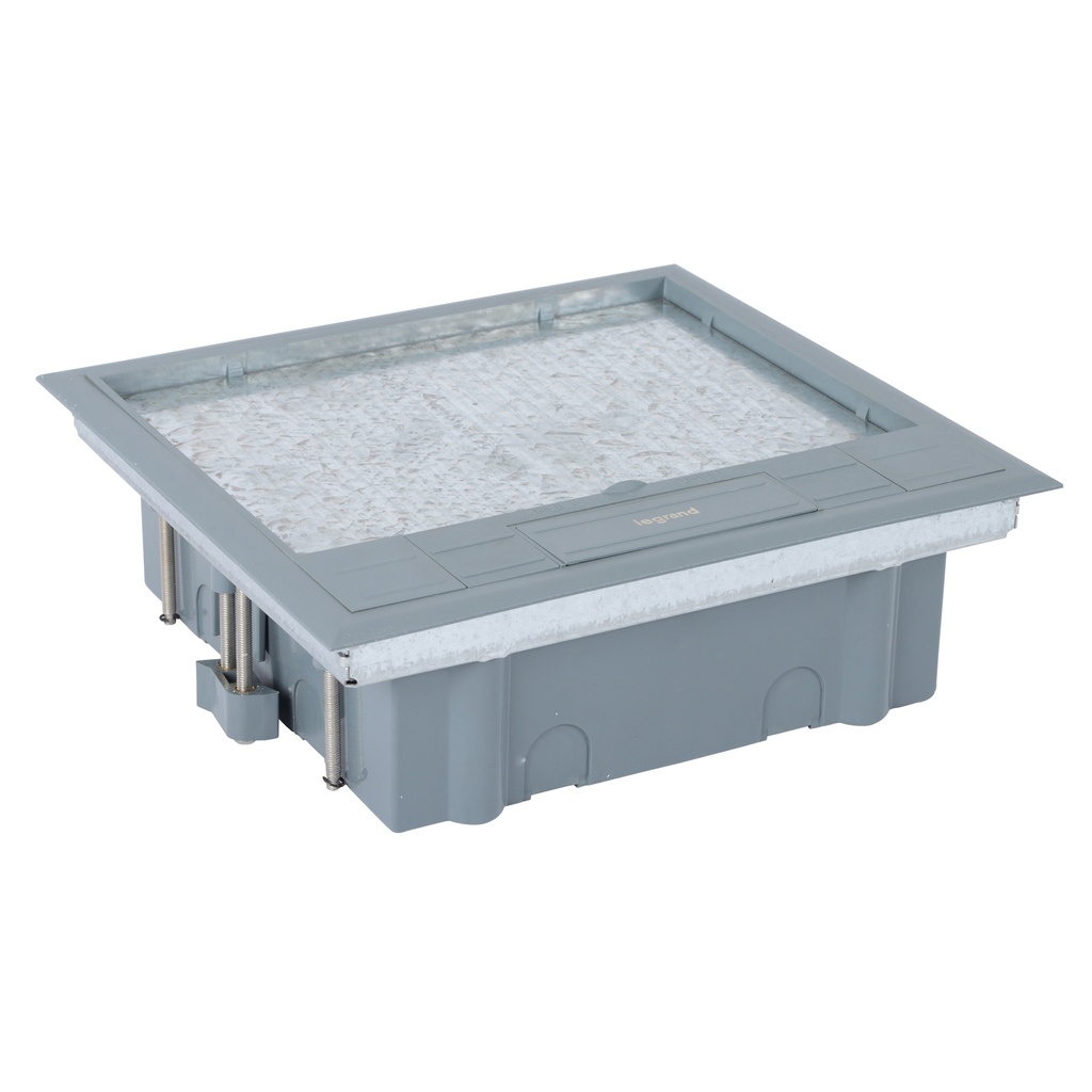 Legrand 088171, Doză de pardoseală eco, 12 module, Suport aparataj vertical, Capac pentru mochetă, Culoare gri
