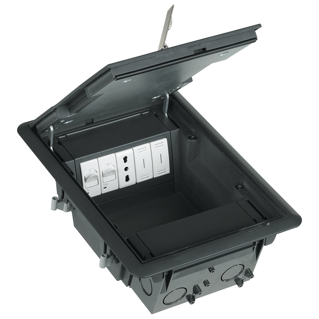 Bticino 150702, Doză de pardoseală - capac rabatabil din inox, 8/10 module