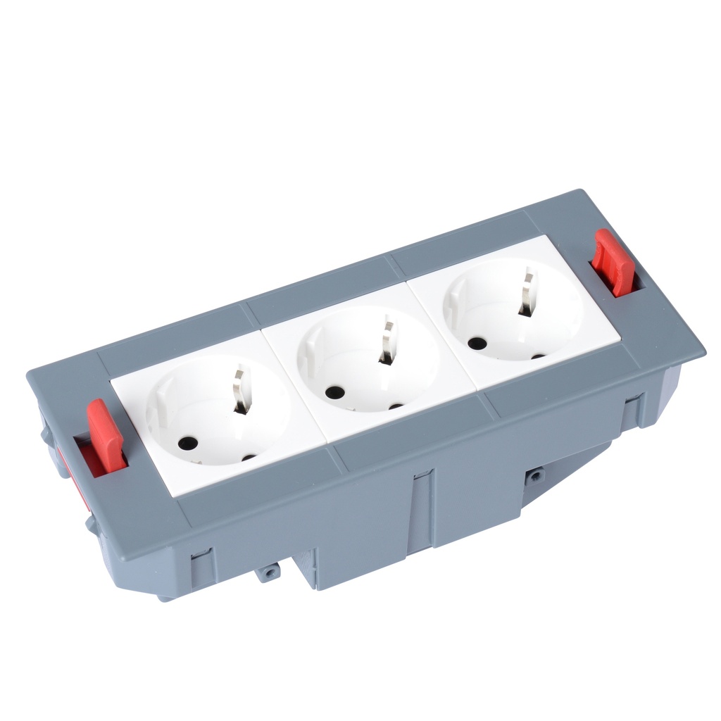 LEGRAND 088053, Equipped Floor Box with Quick-Connect Basket, 3 German Standard Sockets (Schuko), Standard Version, 6 Modules