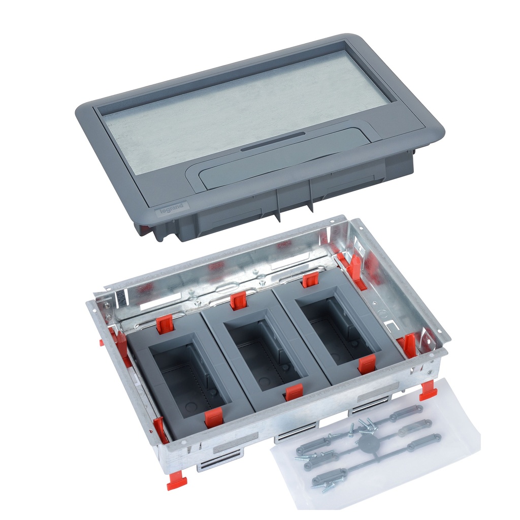 Legrand 3414972258371, Kit capac + ramă + cadru orizontal din plastic, Tip standard, Pentru doză de pardoseală, 12 module