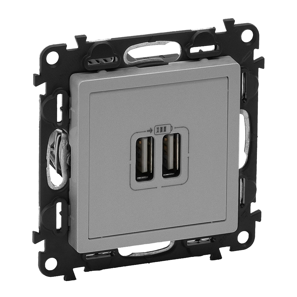 LEGRAND 753312, Încărcător USB dublu Tip A+A Valena Life, 3A, 15W, Aluminiu