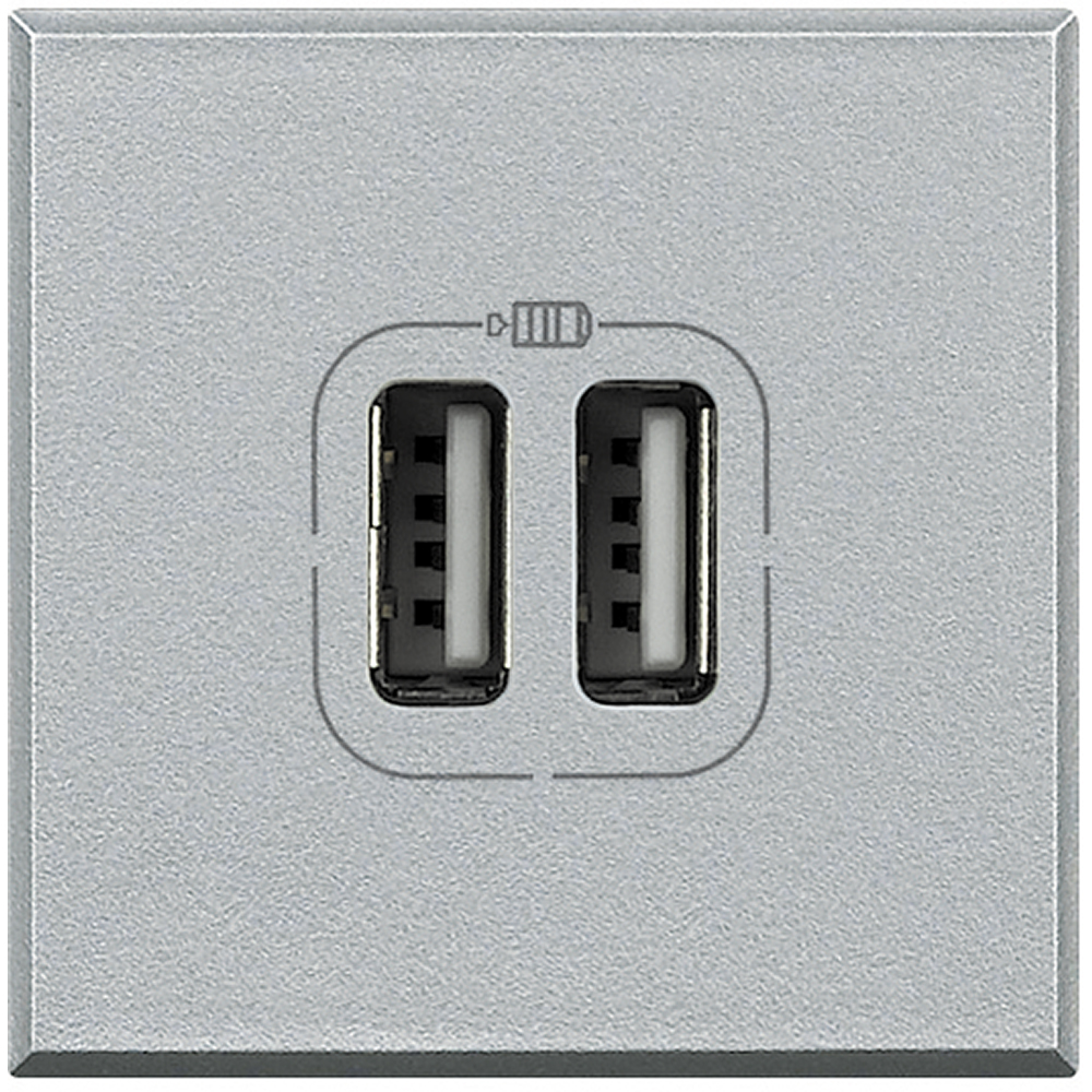 BTICINO HC4285C2, Dual USB Charger Axolute, 5V, 230V, Aluminium, 2 Modules