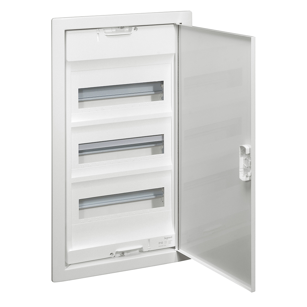 LEGRAND 001443, Flush-Mounting Cabinet Nedbox, Metal Door White RAL9010, 3 Rows, 36+6 Modules