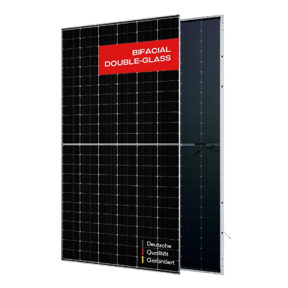 AE SOLAR, Meteor AE590CMD-144BDS, Black Bifacial n-Type TOPCon technology, PERC half-cut cells, 590Wp Solar Panel
