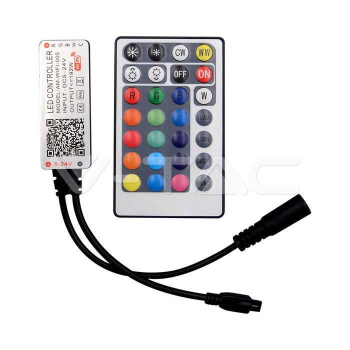V-TAC 2900, Modul de control WiFi cu telecomandă, 3-în-1 + RGB, 28 butoane