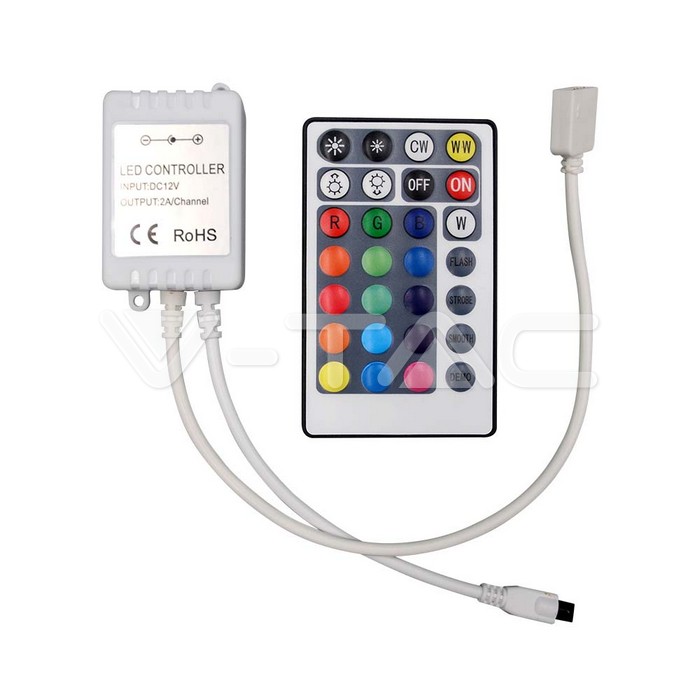 V-TAC 2899, Modul de control infraroșu cu telecomandă, 3-în-1 + RGB, 28 butoane