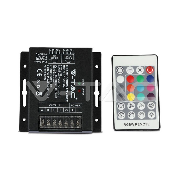 V-TAC 3338, Modul de control LED RGBW sincronizat cu telecomandă, 24 butoane, dimmer BF