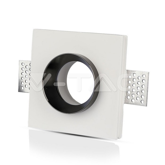 V-TAC 3149, GU10 Gypsum Fitting Square White Recessed Chrome Detail