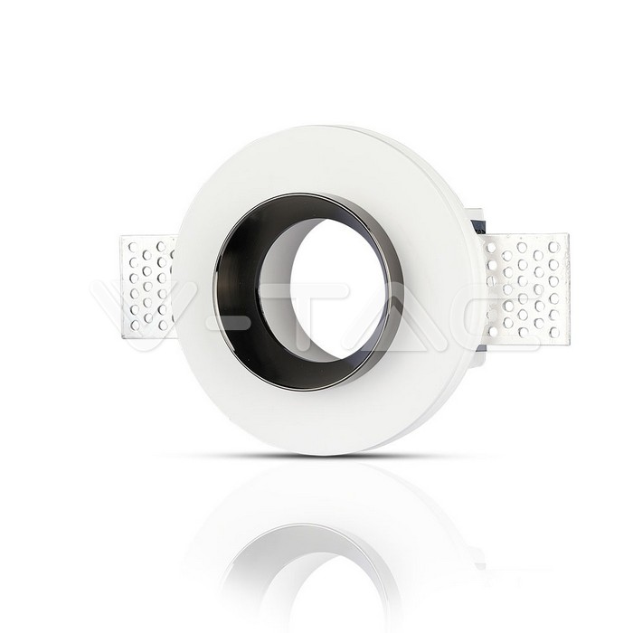 V-TAC 3146, GU10 Gypsum Fitting Round White Recessed Chrome Detail